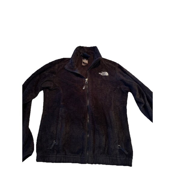 The North Face Black Fuzzy Furry Full Zip Fleece Jacket girls Sz Medium (10/12) - Picture 1 of 7